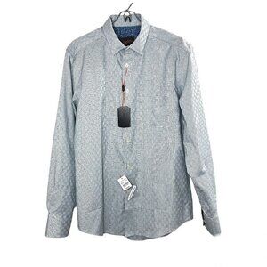 NWT Egara Men’s Non Iron Dress Shirt Blue White Patterned Long Sleeve Shirt Med